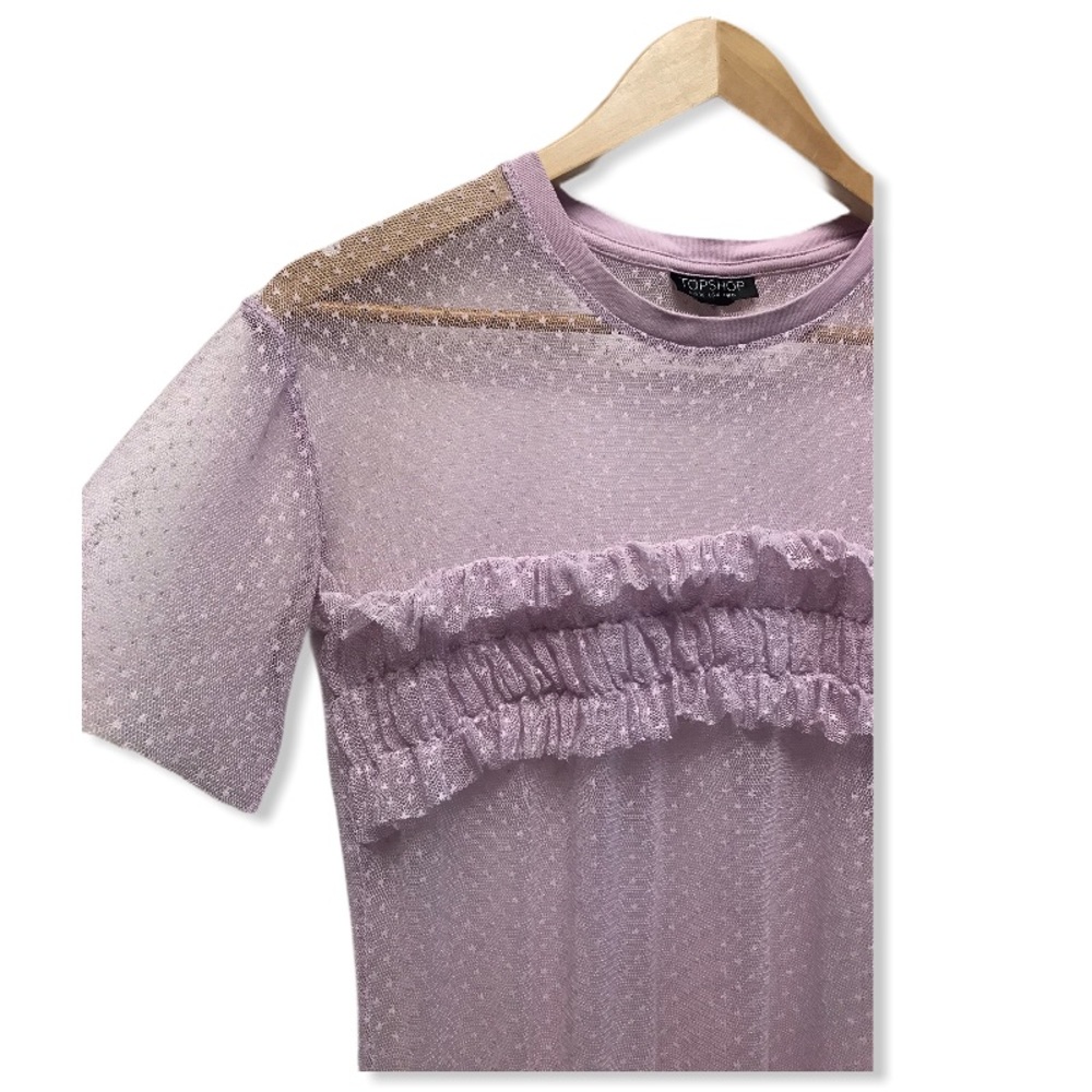 TopShop | Lilac Mesh Polka Dot Chic T-Shirt Blouse - Picture 6 of 13